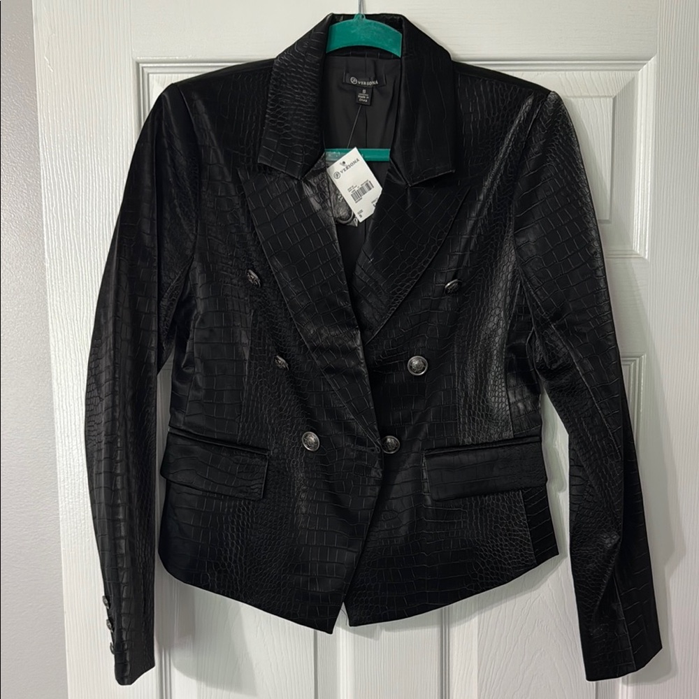 Versona Black Crocodile Blazer Double-Breasted Tailored